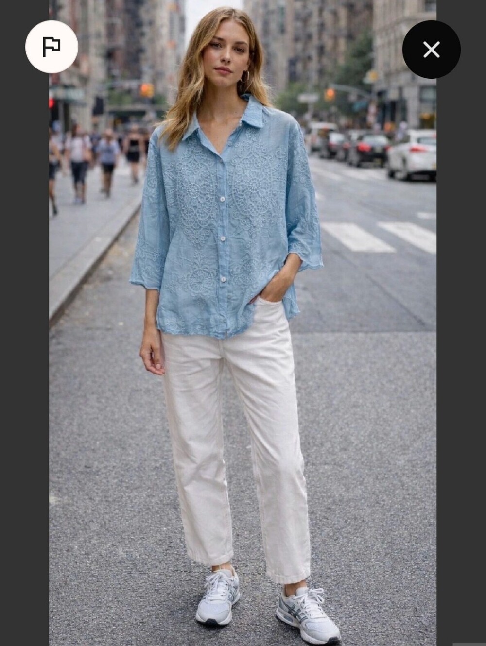 Made In Italy 100% Cotton Light Blue Embroidered Button-Up Shirt